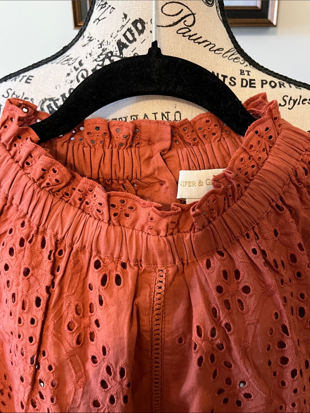Women’s Eyelet Peasant Blouse in Rust - Picture 4 of 6
